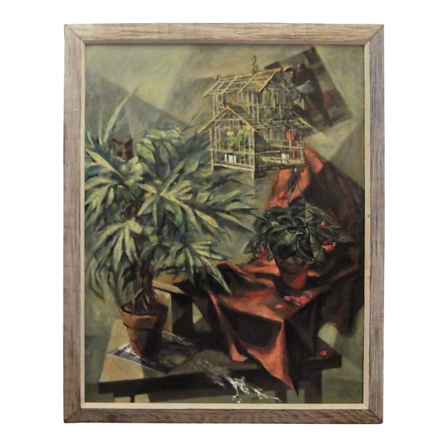 Modernist "Oriental Bird Cage" Oil Painting on Canvas by Martin Zipin For Sale