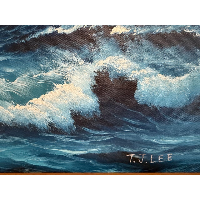 t.j. Lee Marine Seascape Oil Painting Tall Ships Ocean Waves Nautical Framed For Sale In Jacksonville, FL - Image 6 of 13
