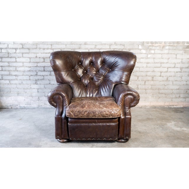 Restoration Hardware Churchill Brown Leather Recliner Chair With