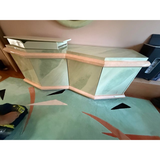 1980 Mint Green Goat Skin Pattern Credenza - custom made by the original owner in 1980