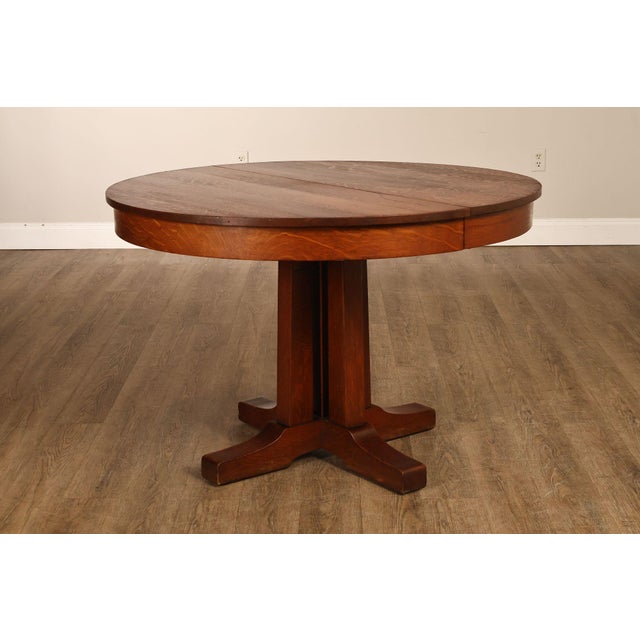 Arts & Crafts Antique L. & J.G. Stickley No. 716 Mission Oak Shoe Foot Round Dining Table For Sale - Image 3 of 18