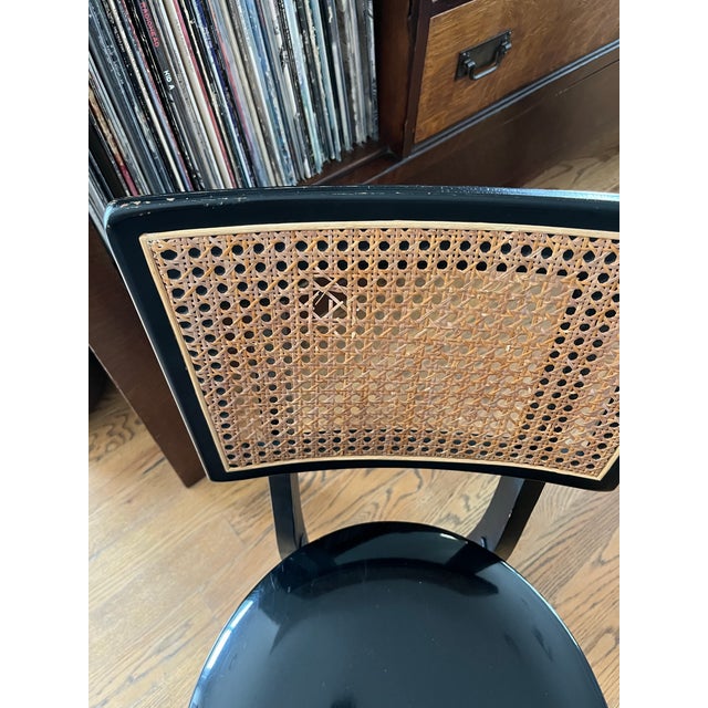 1950s Vintage Stakmore Folding Game Table Set. Cane-Back Seating & Jet-Black Gloss Vinyl - Set of 3 For Sale - Image 10 of 12