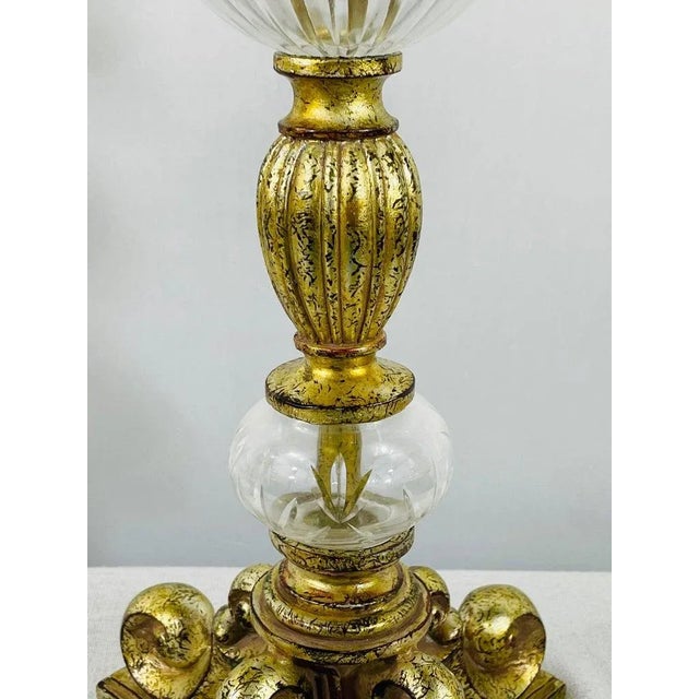 Italian Rococo Style Gilt Metal and Cut Glass Candle Holder, a Pair For Sale In New York - Image 6 of 11