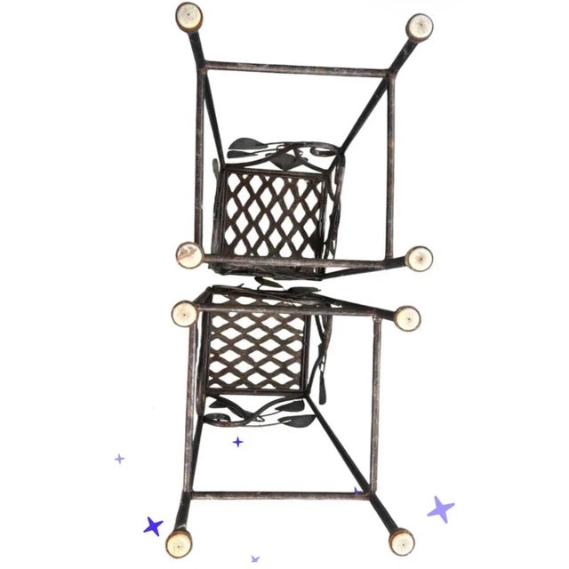 Metal Mid-Century Botanical Wrought Iron & Enamel Leaf Vintage Plant Stands, Pair Salterini Style For Sale - Image 7 of 7