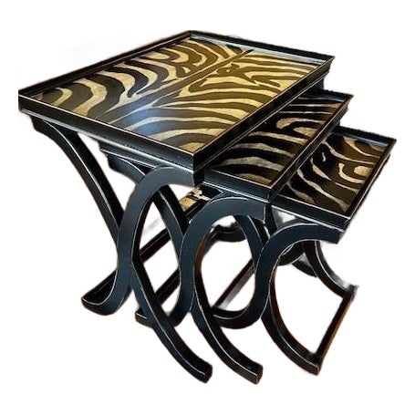 Contemporary Set of 3 Zebra Nesting Tables Attributed to Hooker For Sale