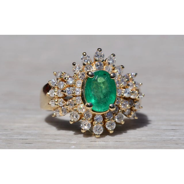 The Giron: Ladies 14K Emerald and Diamond Cluster Ring For Sale - Image 4 of 10