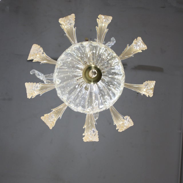 MidCentury 24k Gold Infused and Rigaree Murano Frond Pendant Light For Sale - Image 12 of 12