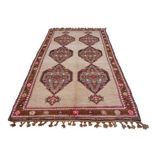 Authentic Vintage Turkish Rug: Camel Wool Large Runner With Natural Dyes For Sale