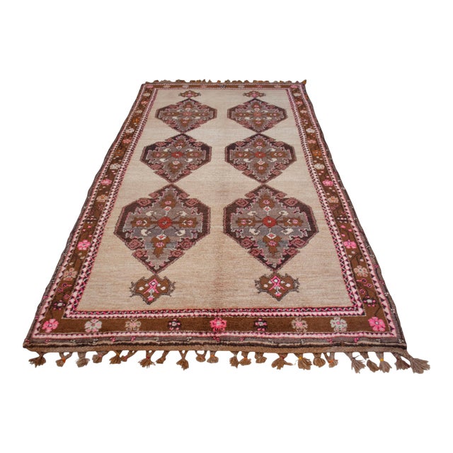 Authentic Vintage Turkish Rug: Camel Wool Large Runner With Natural Dyes For Sale