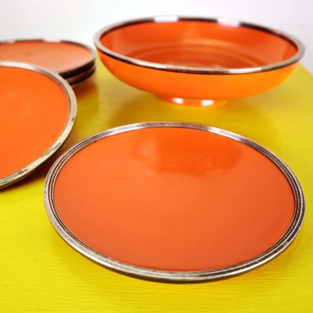 Vintage German Centerpiece with Plates from Karlsruhe, 1960s, Set of 6, in Good conditions. Designed 1960 to 1969 This...
