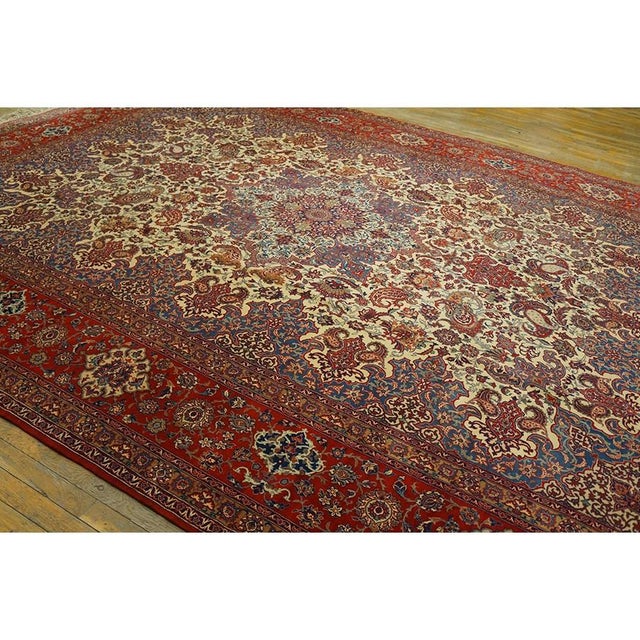 Persian 1940s Multicolor Classic Medallion Antique Esfahan Handknotted Wool Carpet Rug For Sale - Image 3 of 6