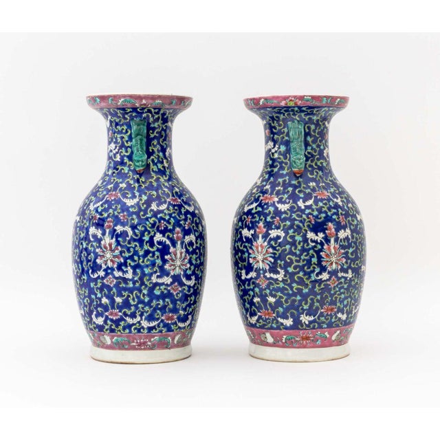 Pair of Chinese Famille Rose Porcelain Baluster Vases For Sale - Image 10 of 13