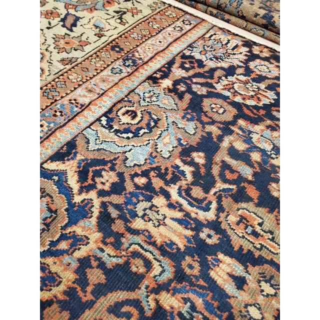 Late 19th Century Antique Persian Sultanabad Handmade Oriental Rug in Navy Blue, Rust, Gold For Sale - Image 4 of 10