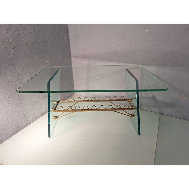 Coffee Table with Glass Top and Legs and Brass Scrolls attributed to Gio Ponti for Fontana Arte, 1940s For Sale - Image 17 of 17