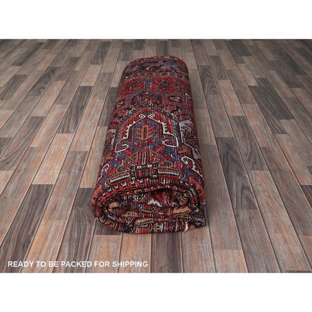 1960s 7'7" X 10'9" Red Vintage Persian Heriz With Medallion Design Hand Knotted Wool Rug For Sale - Image 11 of 12