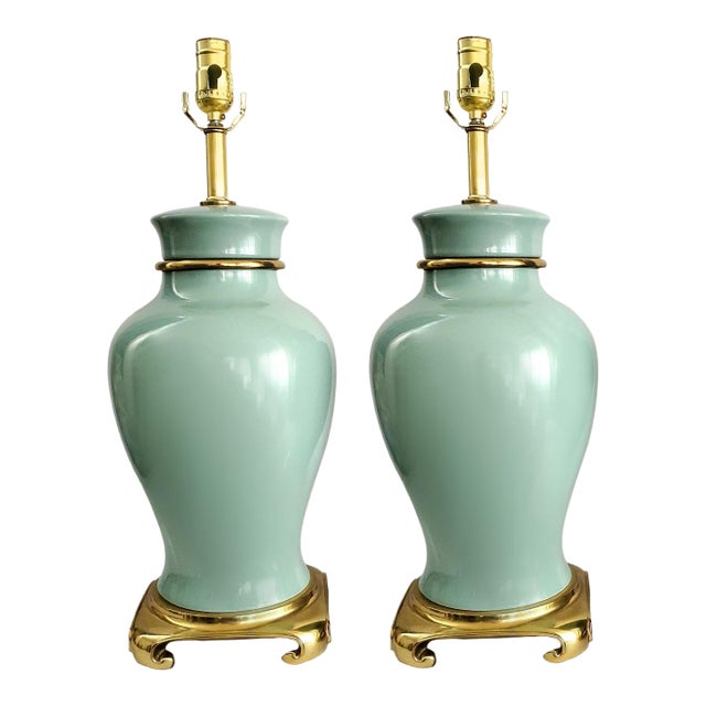 Lamps Turquoise Porcelain & Brass Ginger Jar For Sale