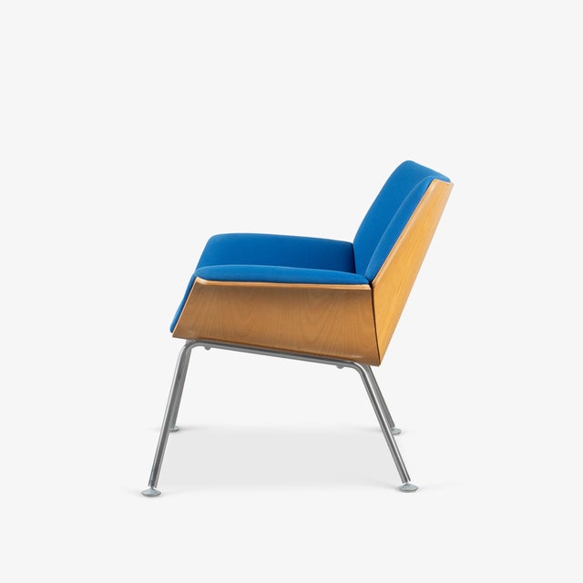 Mid-Century Modern Herman Miller Swoop Plywood Lounge Chairs by Brian Kane in Original Blue Fabric Ash and Polished Chrome For Sale - Image 3 of 12