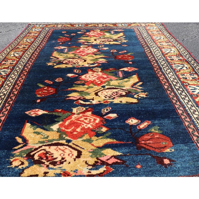 Blue Antique Persian Malayer Rug With Deep Blue Field and Rosette Bouquets 3'3 X 5'0 For Sale - Image 8 of 12