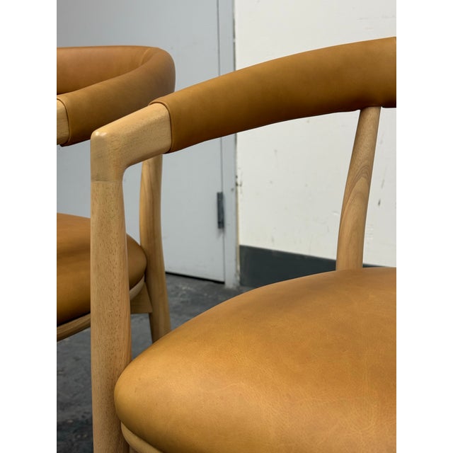 West Elm Irvine Sesame Leather Dining Chairs, Set of Four For Sale - Image 10 of 12
