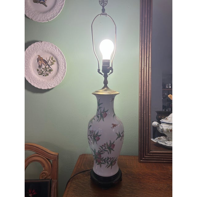 1970’s Chinoiserie Peach Branches Porcelain Vase Lamp For Sale - Image 10 of 10