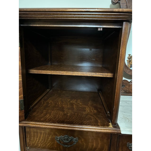 Vintage 20th Century Pulaski Furniture Corp. Quarter Sawn Tiger Oak Dresser With Marble Top For Sale - Image 4 of 11