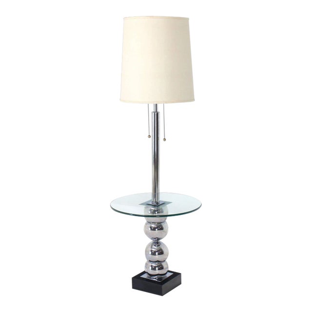 Mid-Century Modern Stacked Chrome Globes Base Glass Side Table Floor Lamp For Sale