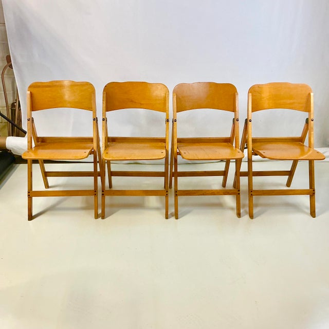 1950s 1950s Vintage Boho Chic Art Deco Arts & Crafts Maple Folding Chairs - Set of 4 For Sale - Image 5 of 14