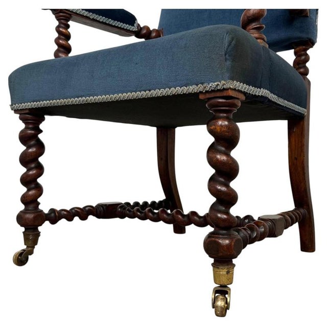Antique English Victorian Carved Oak Barley Twist Armchair For Sale - Image 5 of 14