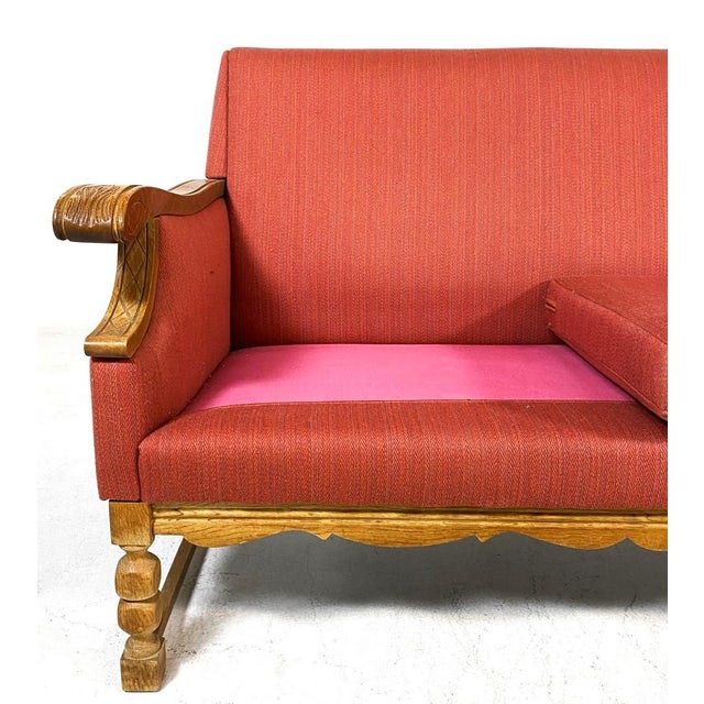 Wood Danish Mid Century Modern Red Sofa For Sale - Image 7 of 10
