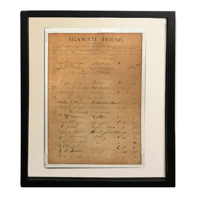 1882 Agawam House Hotel Register Page, Ipswich, Massachusetts For Sale