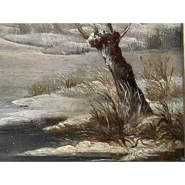 Wood Dutch Winter Painting, 19th Century For Sale - Image 7 of 8