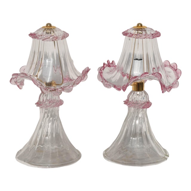 1970s Pink Table Lamps in Murano Glass - Set of 2 For Sale