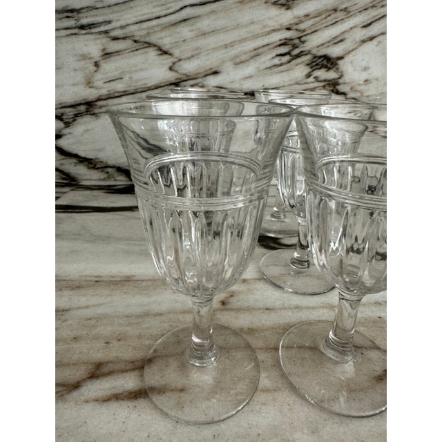Beautiful and chic European style, French antique market find, set of six etched wine coupes.