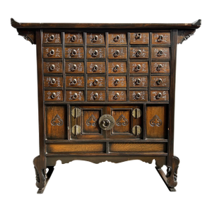 Antique Korean Apothecary Herbal Medicine Cabinet With Brass Hardware