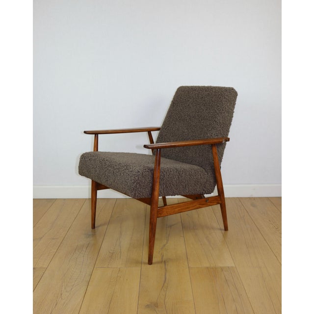 Armchair 'Lis' from the 1970s in brown chocolate boucle, designed by Henryk Lis. 2 pieces available. Restored iconic...