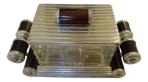 Vintage Biscuit Box in Glass, Wood and Metal, 1950s