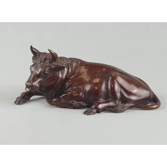 Japanese Meiji Artist, Sculpture of a Laying Bull, 19th Century, Bronze For Sale - Image 3 of 10