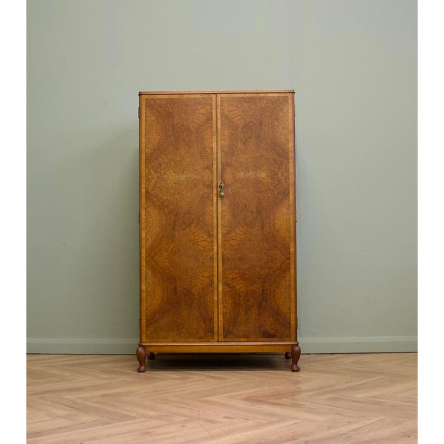 Vintage Art Deco Burr Walnut Compact Wardrobe, 1930s For Sale - Image 3 of 11