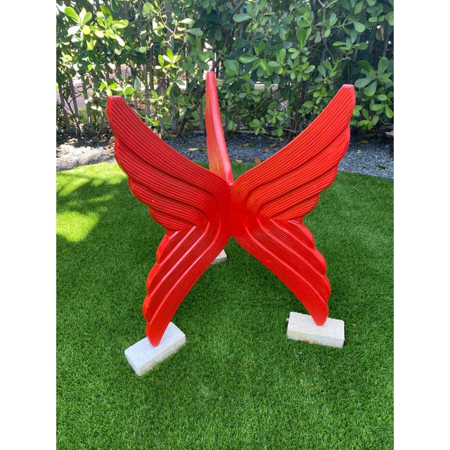 Mid-Century Modern 1960s Abstract Red Enamel Resin Sculpture with Sandstone Blocks For Sale - Image 3 of 8