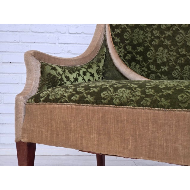 Danish Ash Wood Two-Seater Sofa with Velour Upholstery, 1930s For Sale - Image 4 of 18