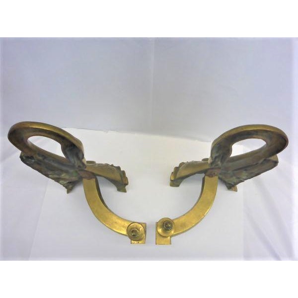 Vintage Brass Fireplace Swan Andiron Complete Set For Sale - Image 9 of 10