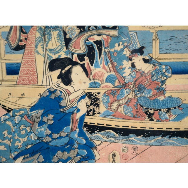 Elegant Amusements of Eastern Genji - Japanese Triptych Woodblock Print on Paper by Utagawa Kunisada (Toyokuni Iii) For Sale - Image 10 of 10