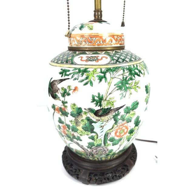 Chinese 19th Century Chinese Famille Verte Porcelain Ginger Jar Lamp Converted to a Lamp With Hardstone Finial For Sale - Image 3 of 13