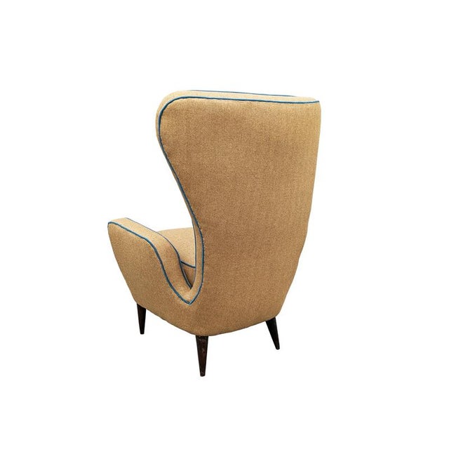 Teal and Brown Fabric High Back Armchair by E. Sala & G. Madini for Fratelli Galimberti, 1950s For Sale - Image 10 of 12