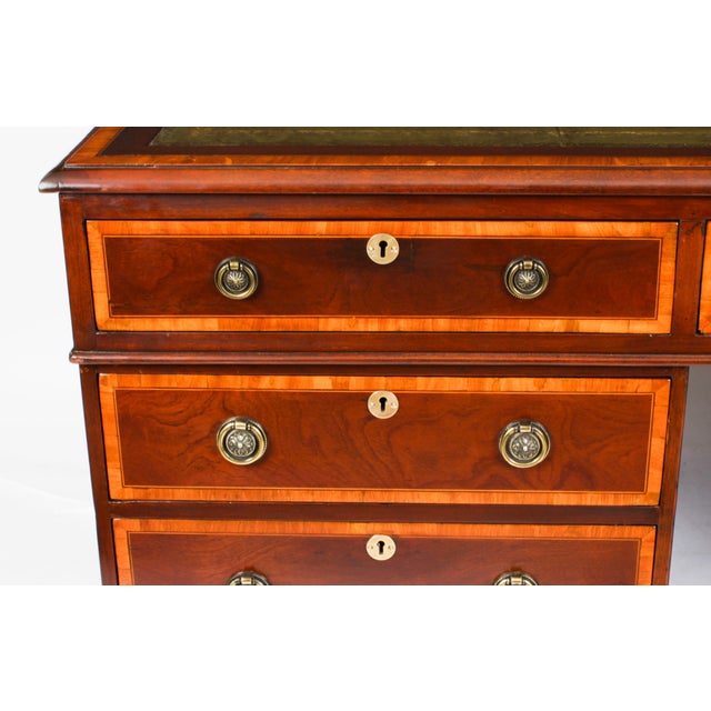 Brown 19th Century Victorian Flame Mahogany Partners Pedestal Desk For Sale - Image 8 of 18