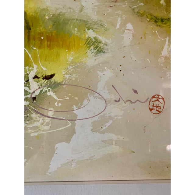 Late 20th Century Mid-Century Modern Abstract Landscape Mixed Media Painting by S. Shin - Framed For Sale - Image 4 of 6