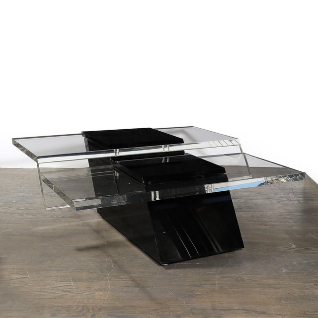 Mid-Century Modernist Black & Clear Lucite Two-Level Rectilinear Cocktail Table For Sale - Image 4 of 11