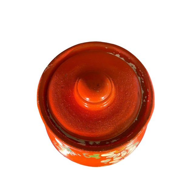 American Vintage Ransburg Hand-Painted Orange Pottery Cookie Jar, 1930s Americana For Sale - Image 3 of 6