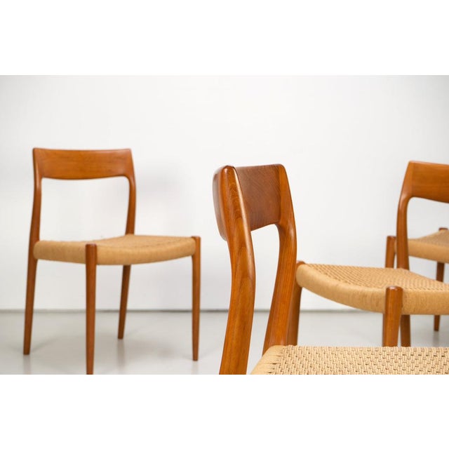 Model 77 Dining Chairs in Teak with Papercord Seats by Niels O. Møller for J.L. Møllers, Denmark, 1959, Set of 4 For Sale - Image 10 of 14