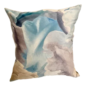 Blue and Tan Floral Watercolor Design Velvet Pillow With Feather Filling